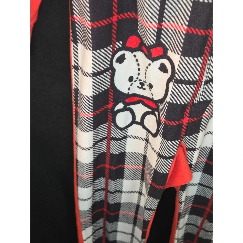 Kids Hello‎ Kitty Plaid Hooded Pajama Onepiece Sleepwear S 6/6x Red Black White